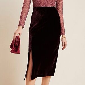 NWT Maeve by Anthropologie Crushed Velvet Plum Midi Skirt Size 10 Lined 14” Slit